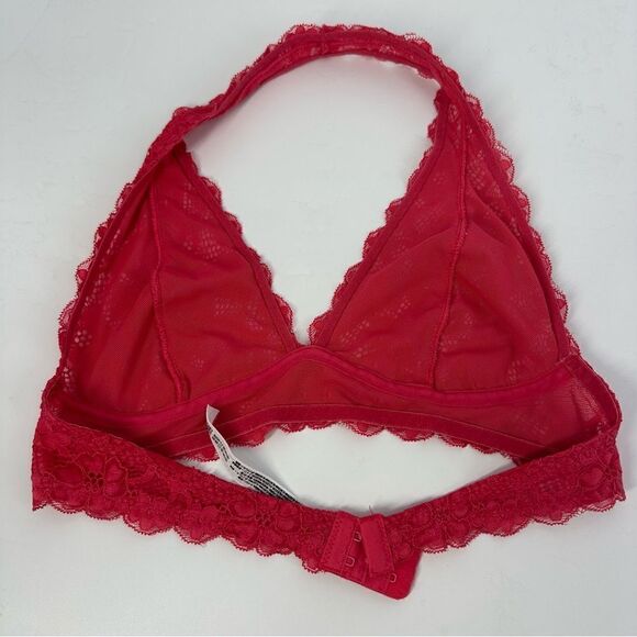 INTIMATELY FREE PEOPLE Paradise Red Sheer Lace Feminine Halter Bralette Sz M - Picture 3 of 8